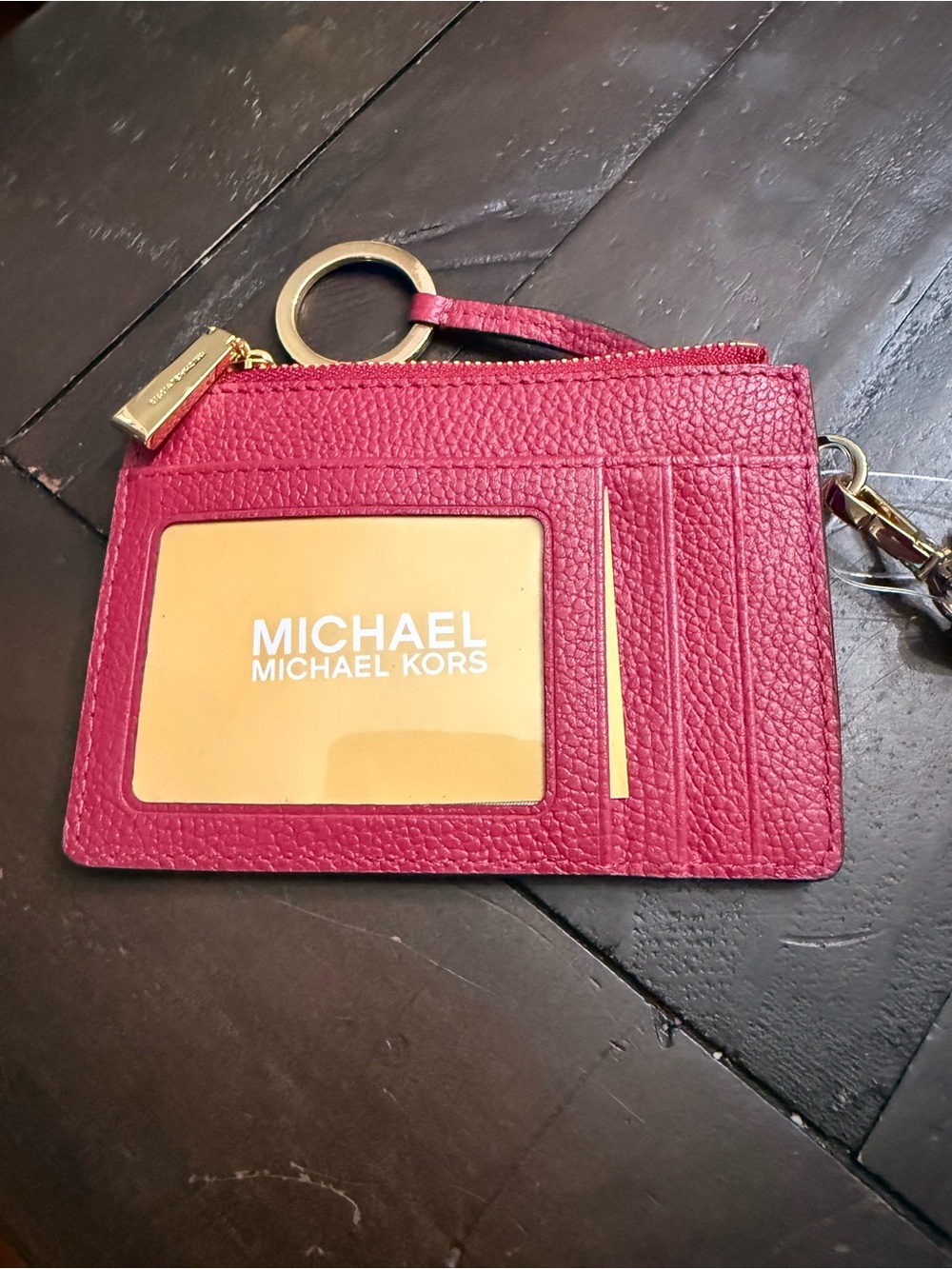 Michael Kors Rose Pink Pebbled Leather Card Case with Key Ring